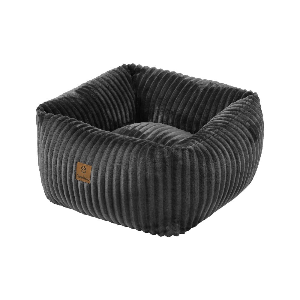 Ascher Plush Corduroy Square Pet Nest Bed - Dark Grey - Image 6