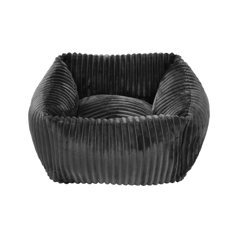 Ascher Plush Corduroy Square Pet Nest Bed - Dark Grey - Image 7