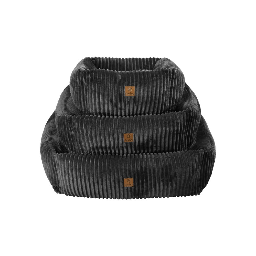 Ascher Plush Corduroy Square Pet Nest Bed - Dark Grey - Image 5