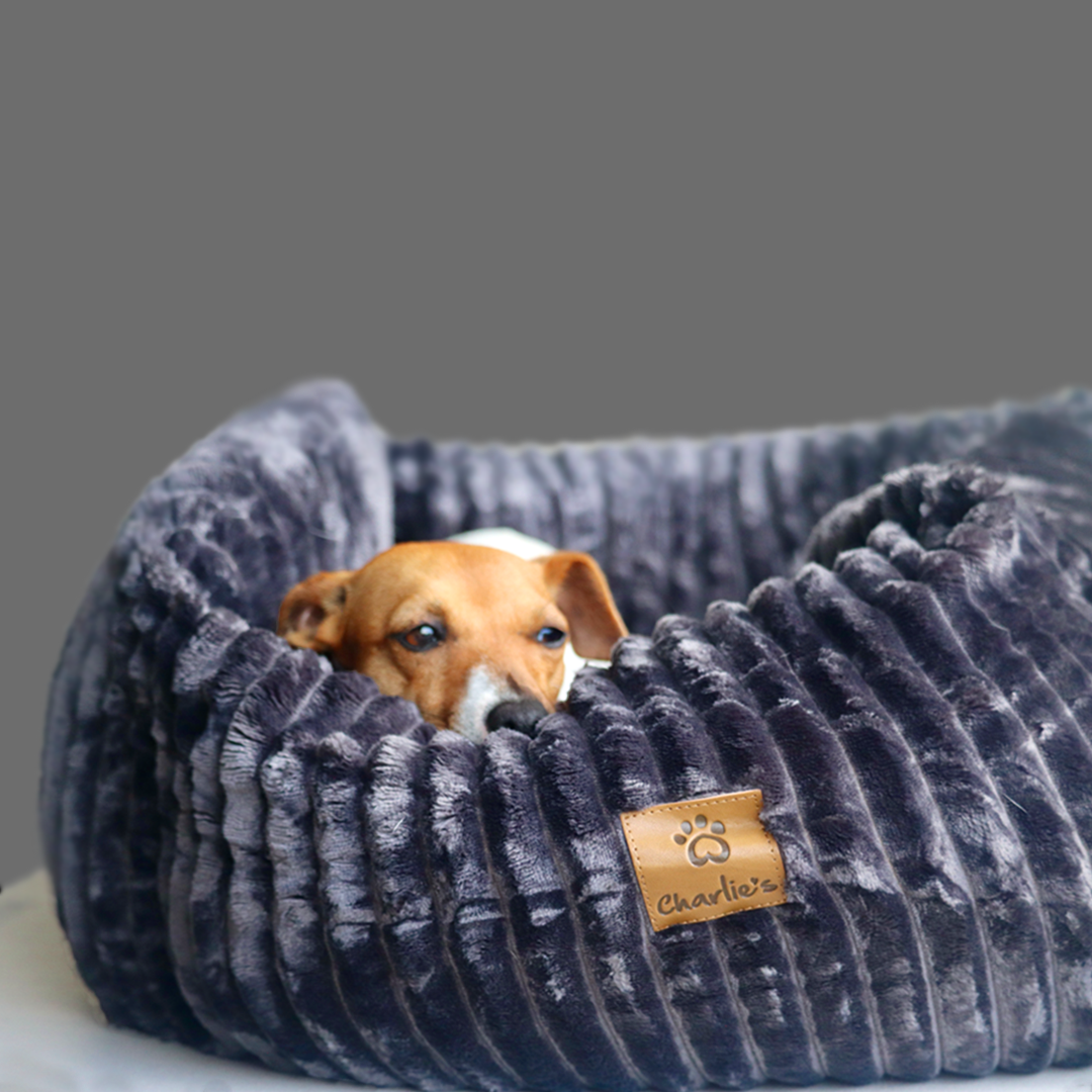 Ascher Plush Corduroy Square Pet Nest Bed - Dark Grey - Image 3