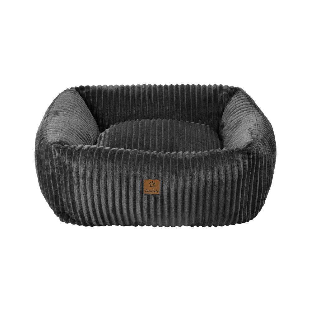 Ascher Plush Corduroy Square Pet Nest Bed - Dark Grey - Image 14