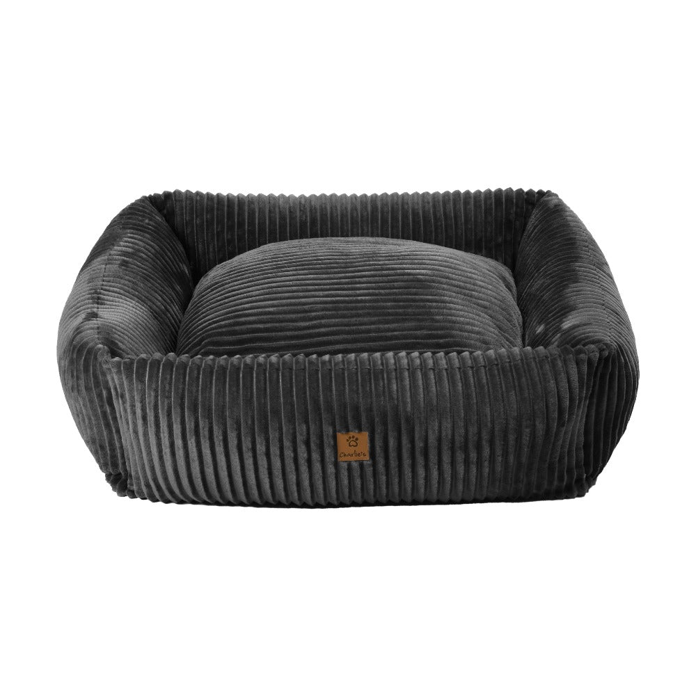 Ascher Plush Corduroy Square Pet Nest Bed - Dark Grey - Image 15
