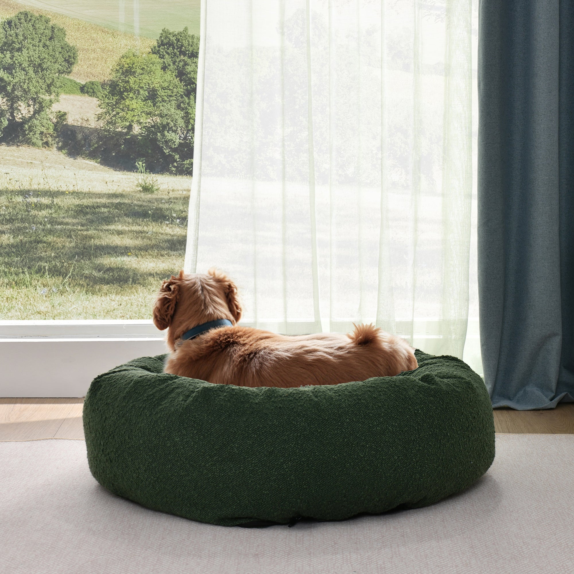 Miri Round Calming Boucle Dog Bed Olive - Image 9