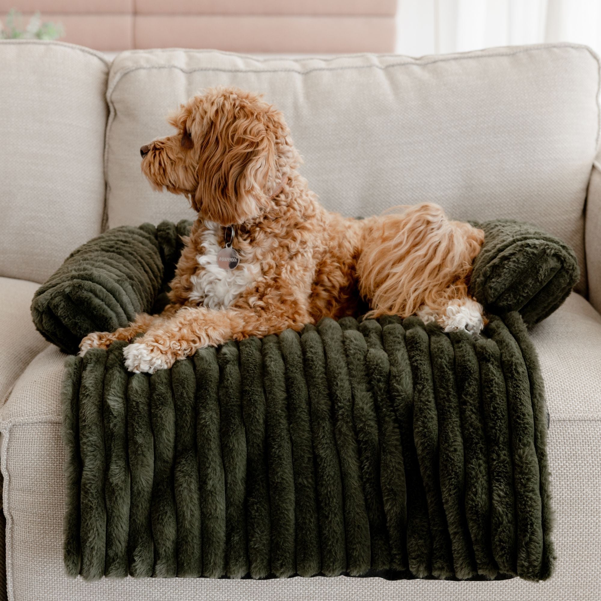 Cloud Bolster Sofa Protector Dog Bed Olive - Image 9