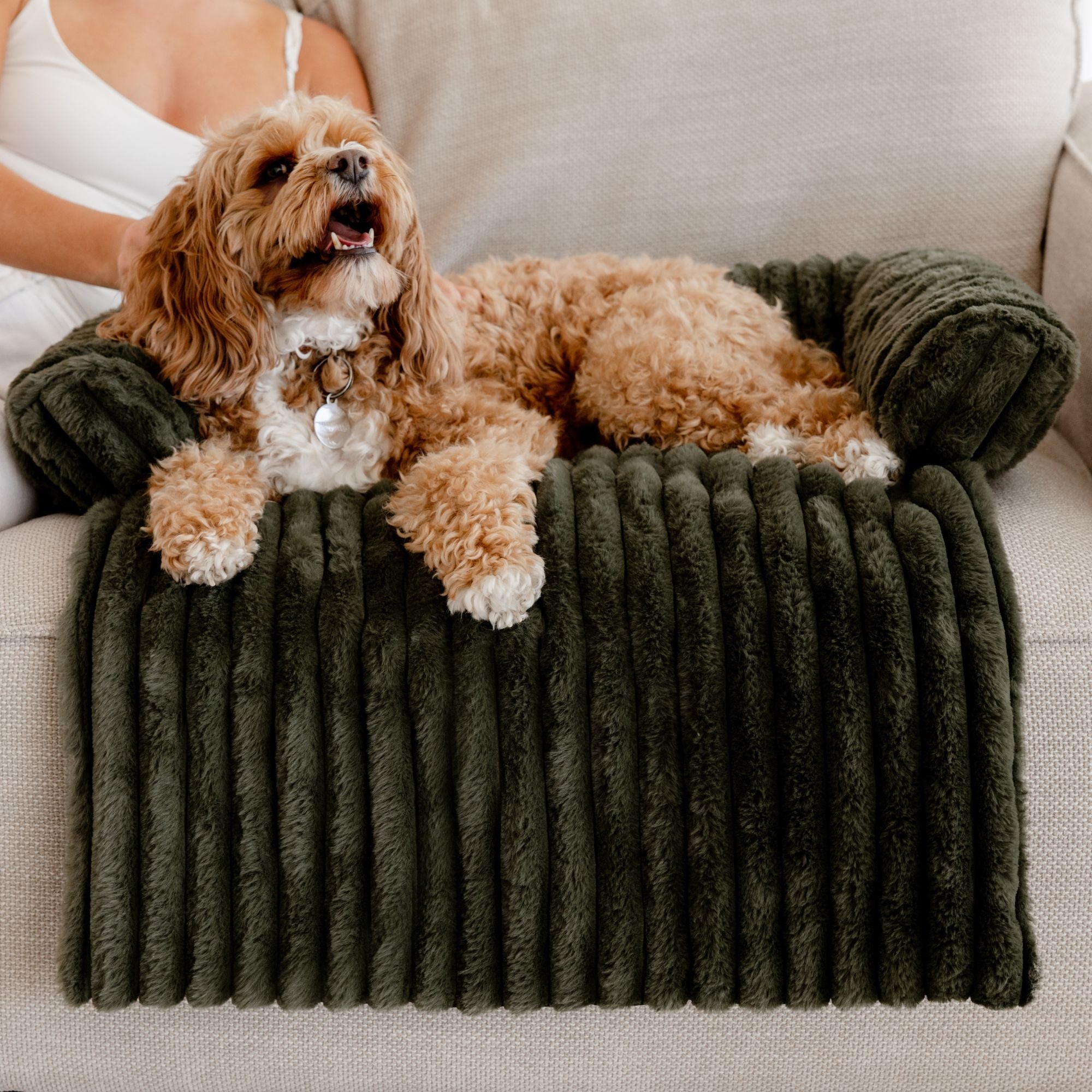 Cloud Bolster Sofa Protector Dog Bed Olive - Image 11
